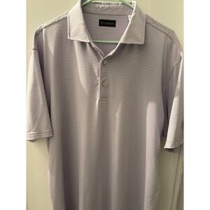 Steinberg Polo Shirt Mens Large Pin Striped Golf Pink Blu White 100% Rec.